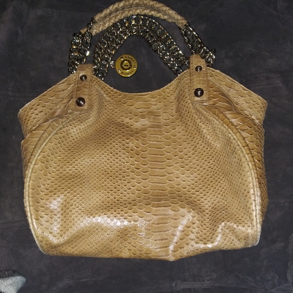 Henri Bendel Large Bag  chain detail double on straps Milliner Shopper Snake - Picture 2 of 11